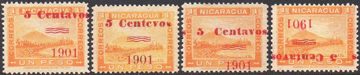 timbres-poste sellos postales stamps Nicaragua Momotombo Volcano & Train 1904 15 centavos surcharge 15c/10c